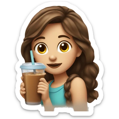 Pretty girl with brown hair sipping iced coffee through a straw sticker