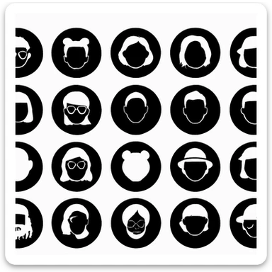 Redesign memoji into black matte monochrome avatars, leaving only the silhouettes of the sculptures. White Background sticker