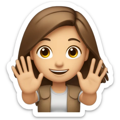 Girl with brown, long and straight hair smiling kindly and waving with the left hand sticker