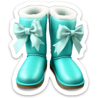 Realistic isolated tiffany blue Ugg fur boots with silk ribbon bow. sticker