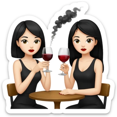 2 girls in black 1 smoking and other girl drinking wine black hair  sticker
