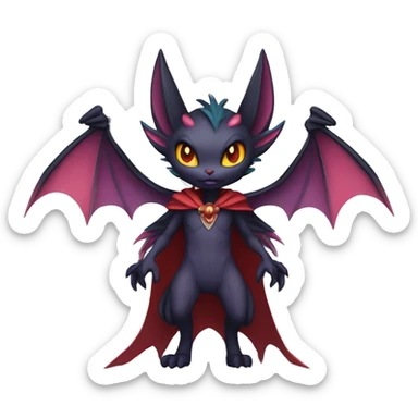  Anthro Kawaii Edgy Cool Vampiric Demonic Beautiful Noivern-Nargacuga-Litten with big Bat Ears and wearing a cape full body sticker