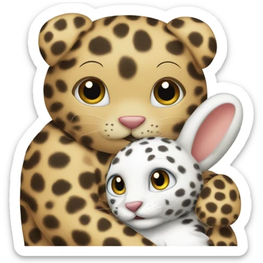 A bunny and a leopard hugging each other  sticker