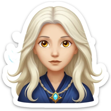 White Long Haired Women, Mystic seer — hair floating, glowing eyes sticker