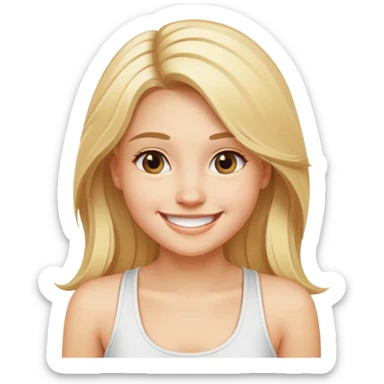 blonde girl with long hair smiling with white tank top sticker