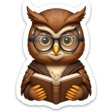 wise owl with glasses and book sticker