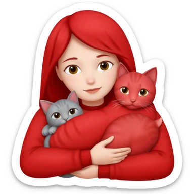 Make 20 gray cats cudling a person wearing all red  sticker