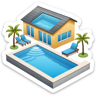 créer une maison simple en iso  teinte de gris avec une pisicne à coté sticker