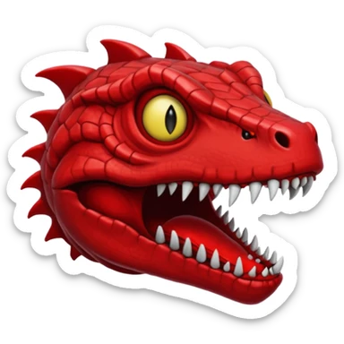 SCP-939 inspired cursed emoji, red reptilian creature, many teeth, unsettling, horror sticker