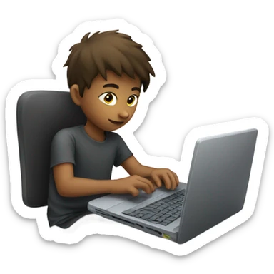 a 13 year old boy coding on a laptop sticker