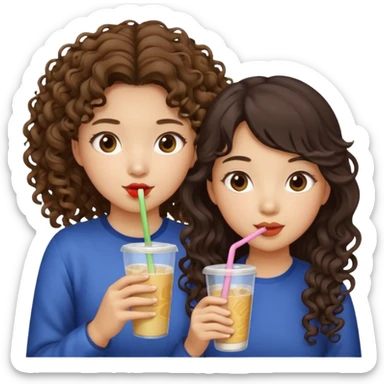 Two girls drinking they’re both Asian but one has curly brown hair and the other has long dark hair sticker