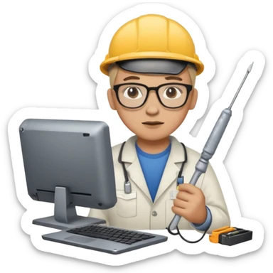 computer technician fixing damage computer sticker