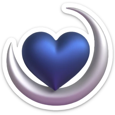 3D emoji style heart, midnight blue silk texture, silver crescent moon accent, gothic and elegant sticker