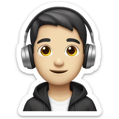 black hair white skin boy with headphones sticker