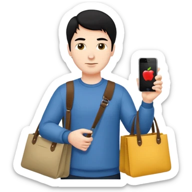 a white man with black hair carrying Apple iPhone bags sticker