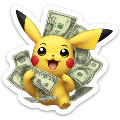 pikachu with dollar signs instead of eyes counting money sticker