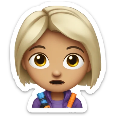 Mad crying girl holding a nerf  sticker