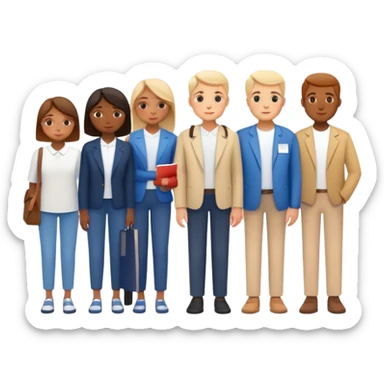 A line of diverse people waiting to vote at a polling station sticker