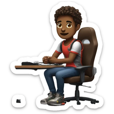  a brown skin gamer sitting in front of gaming pc and play games sticker