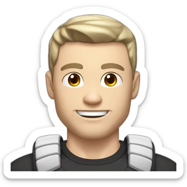 Pale skinned Fit Man With the biceps and dark brown hair in black shirt, gray sports shorts and white Sneakers Scales of the back of the head sticker