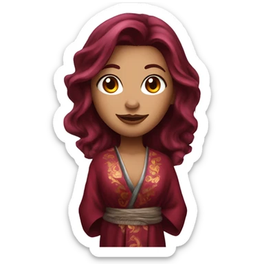 Beautiful tattooed burgundy long haired woman in silk robe sticker