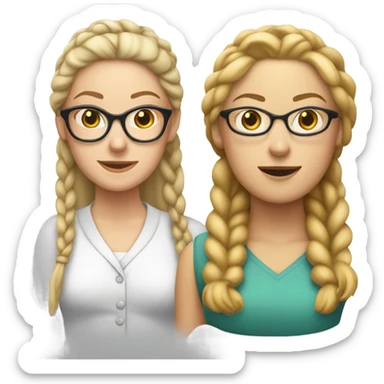 A white brunette woman and a blonde woman wearing glasses with her hair in a braid staring at each other awkwardly sticker