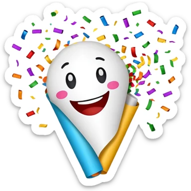 Party popper with confetti and a big smile sticker