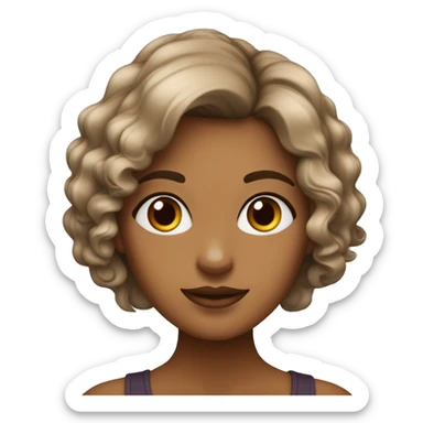 Mulher morena, com cabelo castanho escuro cacheado abaixo dos ombros, olhos grandes e levemente puxados com cor castanho escur sticker