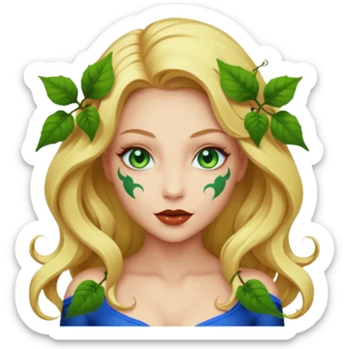 Poison ivy emoji with blonde hair and blue eyes to show she is beautiful and toxic sticker