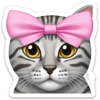 Two grey bengal cats and ensure one has a pink bow on its head sticker