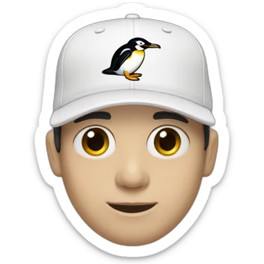 pale man with dark hair wearing a penguins baseball cap sticker