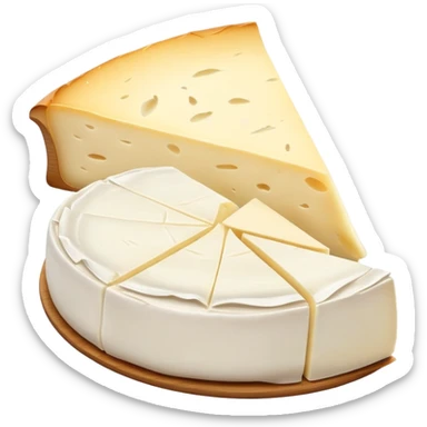 cinematic-realistic-brie-cheese-emoji,-featuring-soft-ripened-cheese-with-a-delicate white rind-rendered-with-lifelike-detail-and-inviting,-natural-lighting sticker