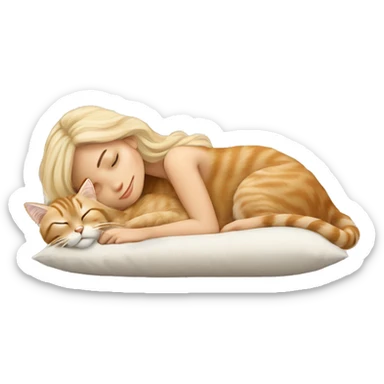 Pretty blonde girl sleeping with her beige main coon cat on pillow sticker