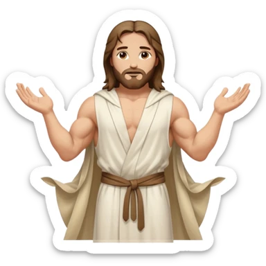 fullbody jesus christ jacked, sleeveless white robe and arm crossed sticker