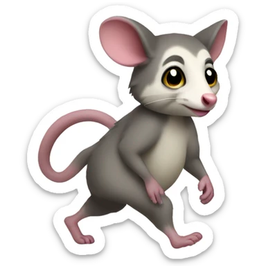 possum full body walking right side view with tail sticker