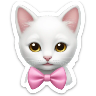 a small white kitten with a pink bow sticker