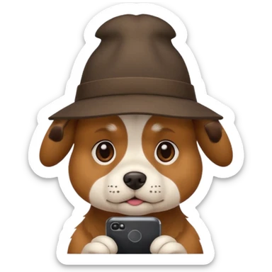 dog with a hat who is sad at his mobile phone sticker