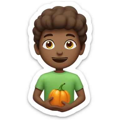 Un garçon basané avec des cheveux crolles brun qui mange une aubergines  sticker