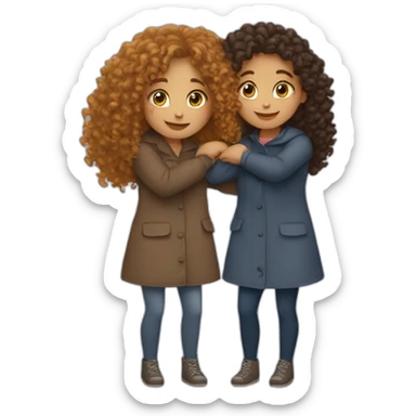 two friends girls with curly hair hugging sticker