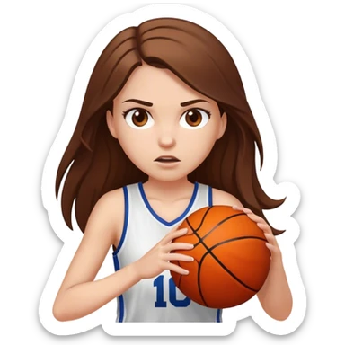 White Girl with long brown hair and brown eyes basketball  sticker