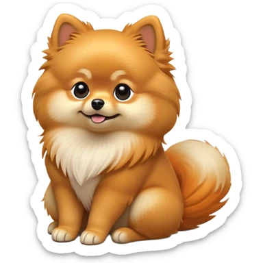 cinematic-[pomeranian]-realistic-full-body-sitting-emoji,-tail-resting-loosely-beside-its-paws,-head-tilted-dramatically, -fluffy-[orange]-fur,-simplified-yet-realistic-focused-features,-highly-detailed,-glowing-with-an-almost-sarcastic-glow sticker