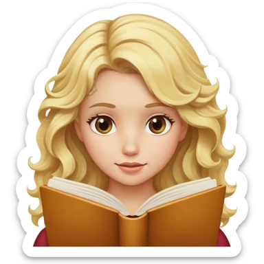 Blonde wavy haired girl reading sticker