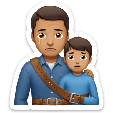 Dad using belt on kid sticker