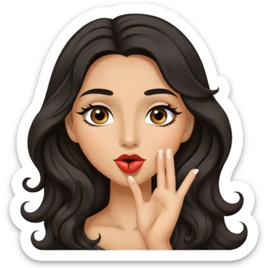 woman with olive skin, brown eyes and long lashes, and long black wavy hair blowing a kiss sticker