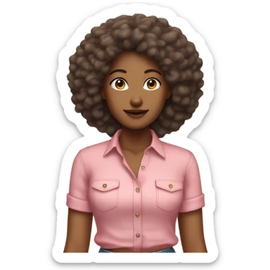 Tan girl with Afro posing full body jean skirt pink shirt sticker