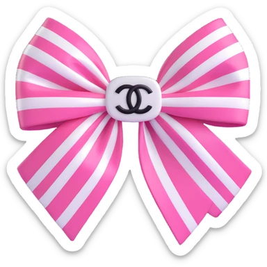 Change the bow to striped pink and white, keep the small white Chanel logo, luxurious, glossy, 3D emoji style, with no background sticker