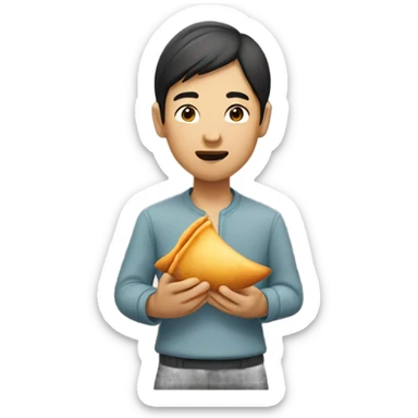 Asain with fortune cookie sticker