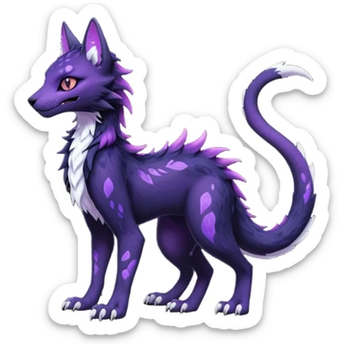 Kawaii dark black purplish blackish edgy fantasy ethereal feline-vernid-sergal-monster-fursona animal creature full body with intricate markings  sticker