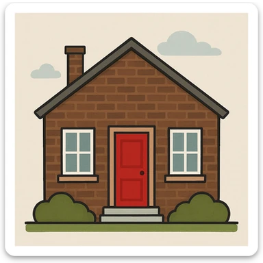 a brown brick house with a red door, simple and clear sticker