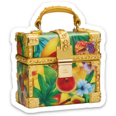 Dolce and Gabbana small box bag with colourful summer print and golden detais 2023 sticker